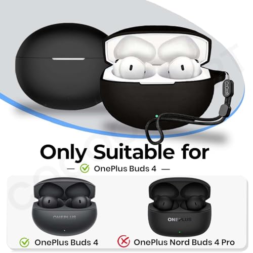 Image of Silicone Case Cover Compatible for OnePlus Buds 4 -(Lanyard,Black)