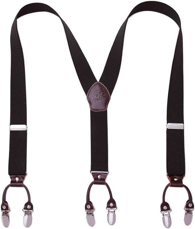Cowhide Leather Mens Braces for Trousers with Strong Clips Y Style Gift Box Heavy Duty Braces 3.5cm Wide One Size Suspenders Adjustable for Men and Women