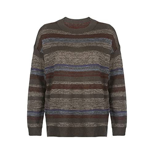 Image of Women Vintage Striped Pullover Sweater Y2k Long Sleeve Crew Neck Loose Knit Sweaters Fall Winter Knitwear