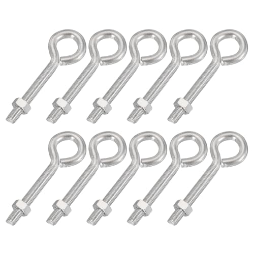 Image of PATIKIL M5x35mm Eye Bolts, 10 Pcs Carbon Steel Threaded Eyebolt Eye Hooks Screws with Nut for Hanging or Securing Cables Silver