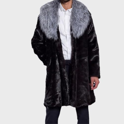 Image of Lisa Colly Mens Faux Fur Coat Jacket Winter Overcoat | Men's Faux Fur Long Jacket, Long Sleeve, Fluffy Warm, Winter Parka Coat