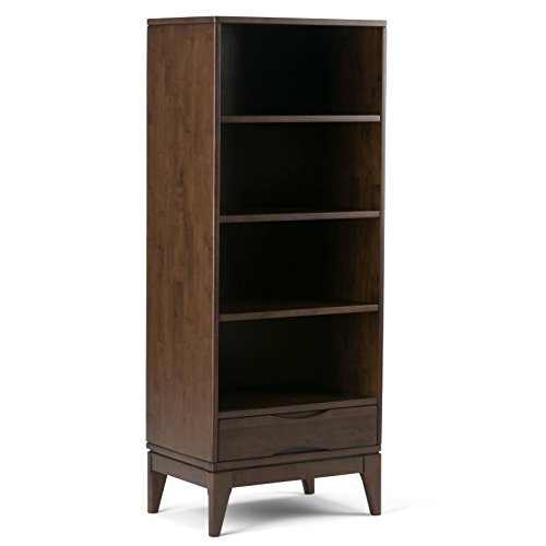 Image of SIMPLIHOME Harper Desk and Bookcase Bundle - 60 inch Wide Solid Wood Mid Century Modern Desk with Drawers and 24 inch Wide 4-Shelf Bookcase in Walnut Brown, Home Office Furniture (Set of 2)