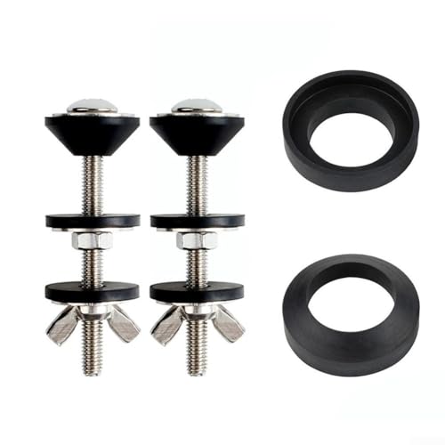 Image of 2 Pairs 304 Stainless Steel Toilet Tank Screws with Sealing Rings, 74mm Black Fixing Kit Compatible with Most Toilets