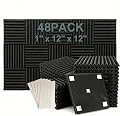 50 Pack Black 12 "X 12 "X1" Acoustic Panels Studio Soundproofing Foam Wedge Tiles(Accompanied By Double-Sided Adhesive Tape)