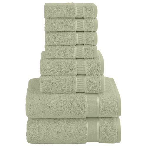 Image of Elegant Comfort Premium Cotton 8-Piece Towel Set, Includes 4 Washcloths, 2 Hand Towels and 2 Bath Towels, 100% Turkish Cotton - Highly Absorbent and Super Soft Towels for Bathroom, Mint Green