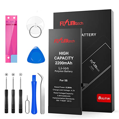 Batería para iPhone 5S 2200mAH con 41% más de Capacidad Que la batería Origina, FLYLINKTECH Reemplazo de Alta Capacidad Batería para iPhone 5S con Kits de Herramientas de reparación, Cinta Adhesiva