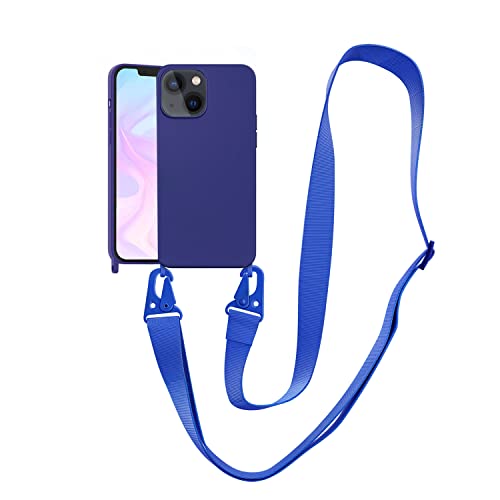 Image of Compatible with iPhone 14 Case with Lanyard Crossbody iPhone Case with Strap Adjustable Shockproof Drop Protection Silicone Phone Cover for iPhone 14 6.1'' Klein Blue