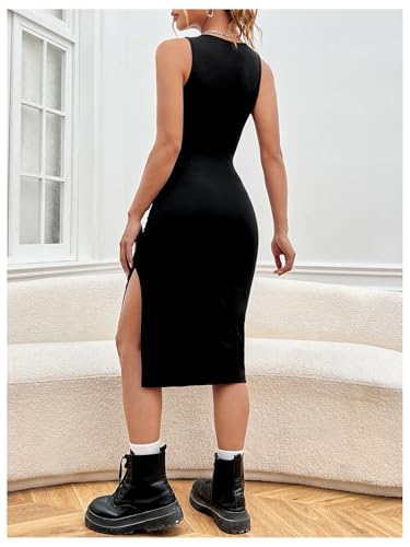 Verdusa Women's Casual Dresses High Split Midi Dresses Knit Bodycon Tank Dress2