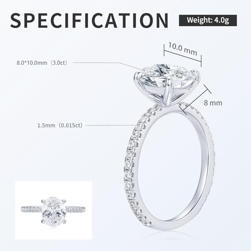 3CT Oval Cut Moissanite Engagement Ring for Women D Color Oval Cut VVS1 925 Sterling Silver Classic 4 Prong Ring Gifts for Wedding Anniversary Promise Rings4