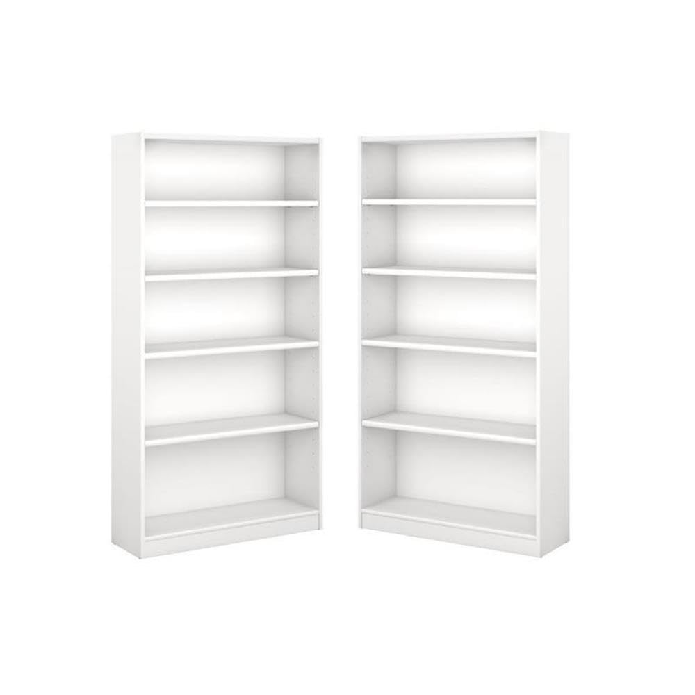 Home Square 5 Shelf Wood Bookcase Set in Pure White (Set of 2)