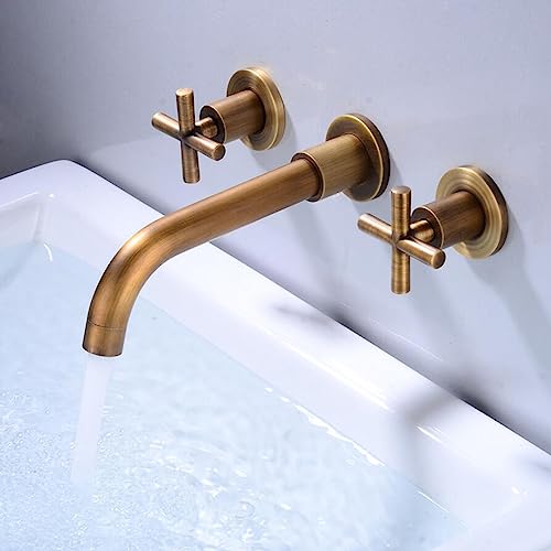 Robinet de lavabo mural en laiton avec bec pivotant 360° et double commande - 6