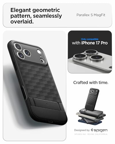 Image of Spigen Parallax S MagFit Back Cover Case for iPhone 17 Pro, MagSafe Compatible, 3D Hexa Cube Design - TPU | Matte Black
