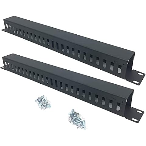 QiaoYoubang 2 Pack 1U 19 Inch Cable Manager Horizontal Rack Mount 24 Slot Metal Finger Duct Wire Organizer with Cover and Mounting Screws for Server Rack, Black(24S2P) Cover