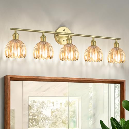 Image of Vintage Bathroom Light fixtures, Gold Vanity Lights, ETL Certified