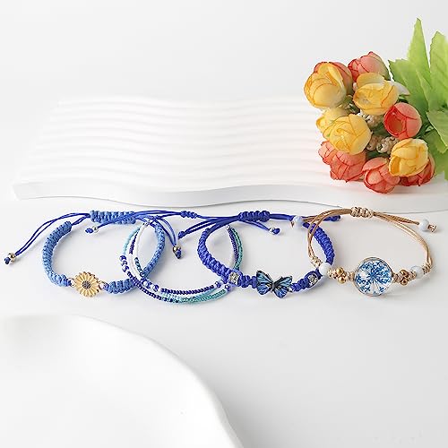 DS 4PCS String beads Charm Bracelets for Teen Girls Dainty cute cartoon Butterfly Daisy Eternal flower Beads Bracelets set for woman and girls Adjustable Stretch bracelet birthday Gift For Friends2