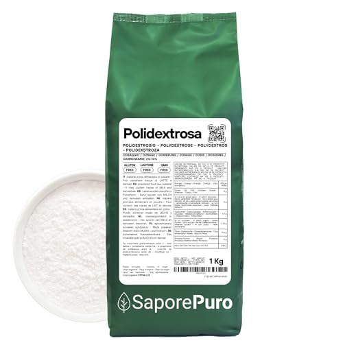 SaporePuro Polidextrosa en polvo 1 kg – Fibra alimentaria soluble – Bajo en calorías, espesante y estabilizante, ideal para helados, postres, productos de repostería y bebidas