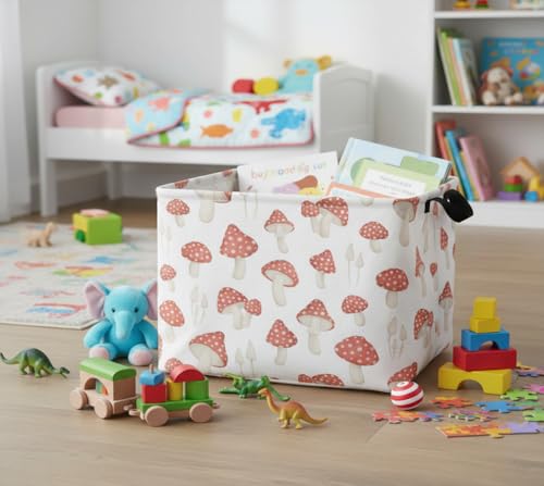 Image of Rectangular Kids Basket Baby Girl Basket Fabric Storage Bin Organizer Box Room Decor(Mushroom)