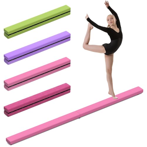 mytueetp Ginnastica Trave sospesa, Rosa Pieghevole, 2,1 m/220 lbs, Finta Pelle Scamosciata, Pieghevole, Ginnastica, Allenamento, Equilibrio, per casa, Palestra, Allenamento, Sport