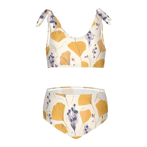 KLL Hand Drawn Ginkgo Girls 2 Piece Bikini Sets Quick-Dry Beach Swimsuit Swimsuit