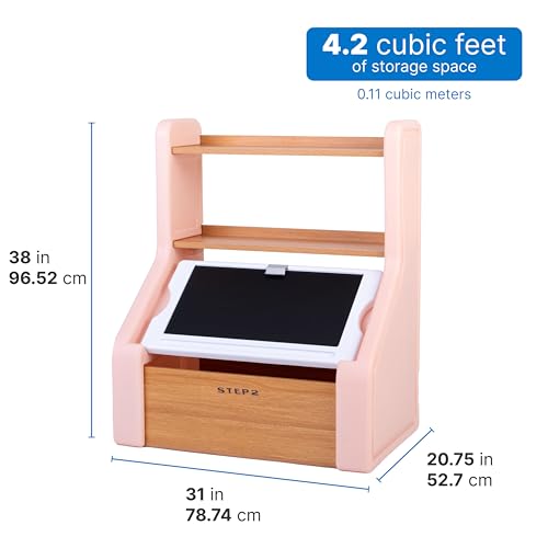 Step2 Harmony Toy Storage Box, Wood and Plastic, Shelves for Books, Toy Storage Bin with Chalkboard Lid and Clip, Easel and Toy Organizer in One, Rose Pink - image 3
