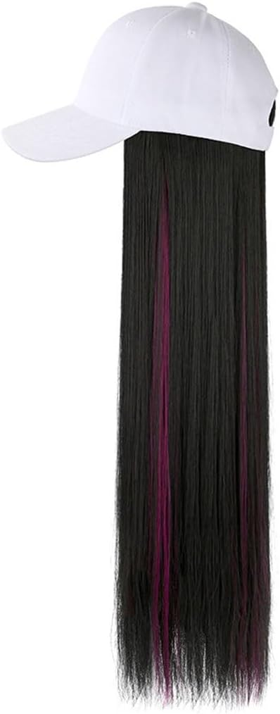 FRANCES Hat Wig Wig Cap Color Highlighted Long Straight Wig Cap Adjustable Wig Cap Fashion Natural and Realistic Wig with Hat Wig Caps for Women (Color : A)