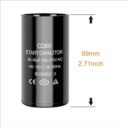 30-36 uf/MFD CD60 Round Start Capacitor ±20% 50/60 Hz 330-375 VAC Round Motor Well Pump Start Capacitor (30-36 uf/MFD, 2)