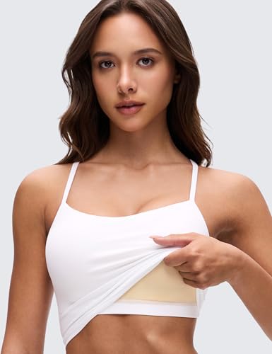 CRZ YOGA Women's Butterluxe Y Strappy Back Sports Bra - Longline Padded Yoga Bra Spaghetti Straps Workout Crop Top White 8 - Image 3