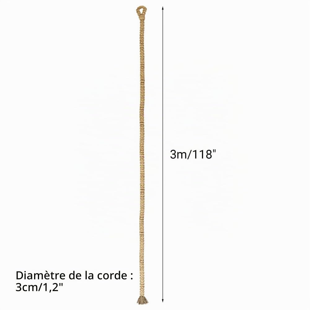 Corde à Grimper pour Chat, Jouet Grimpante pour Chaton, Poteau en Jute de 3 M (9,8 Pi) avec Crochet et 3 Vis de Fixation pour Plafond ou Mur