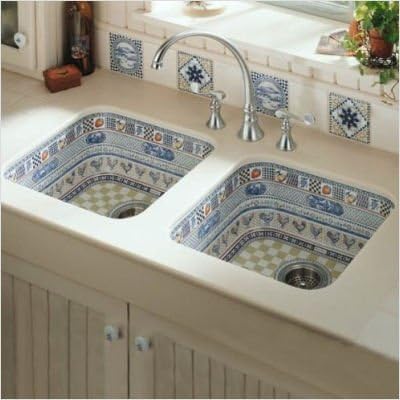KOHLER K-14578-LC-0 Life in The Country Design on Clay/Tones Undercounter Kitchen Sink, White
