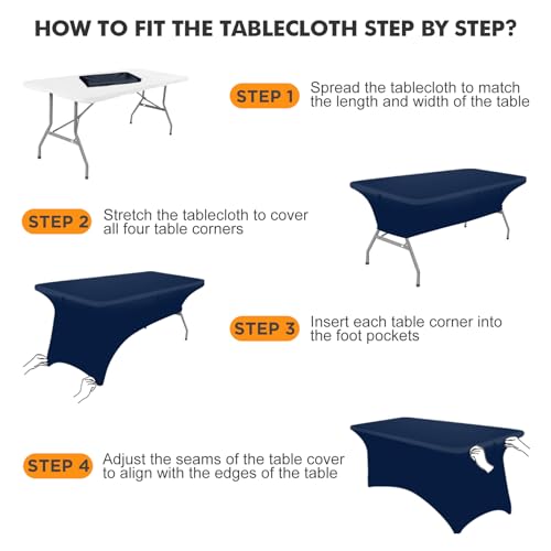 Image of SEPARO 2 Pack 6 Ft Navy Blue Table Cover Fitted Rectangular Tablecloth Stretchable Fabric Table Cloth 6 ft Wrinkle-Free for Party Tradeshows Banquet Weddings Cocktail