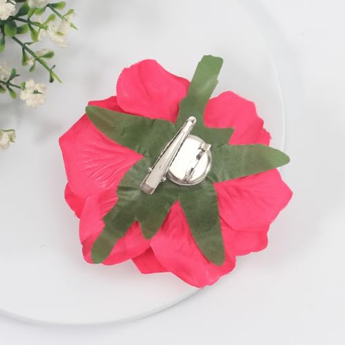 Image of 3.9 Inches Red Rose Hair Clip Flower Brooches for Women | Elegant Red Flower Rose Brooch Pins for Women Fashion | Charming Floral Lapel Pins & Flowers Brooch Pin Must Have in Dress Accessories