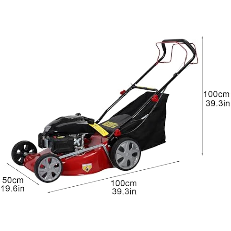Self-Propelled Gas Lawn Mower, 141cc Gas Engine Lawn Mower with 20-Inch Cutting Deck, 50L Grass Bag, Lawn Mover Cordless Push Mower with Big Wheels & Foldable Handle for Effortless Lawn Care (Red)