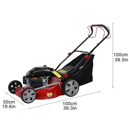 Self Propelled Gas Lawn Mower, 20 Inch 141cc 4-Cycle Engine Push Lawn Mower, Side Discharge High Rear Wheels, 7-Position Single Wheel Height Adjustment