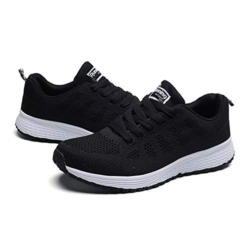 Zapatillas de correr para mujer, amortiguación, zapatillas deportivas para mujer, antideslizantes, ligeras, ortopédicas, con amortiguación, antideslizantes, para caminar, entrenar, Negro , 37 EU