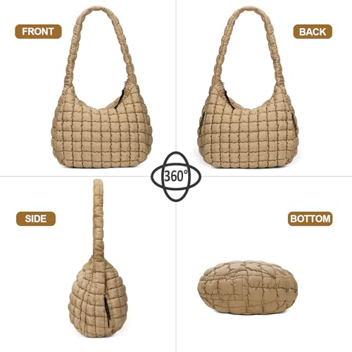 Image of Puffer Tote Bag for Women Quilted Puffer Tote Bag Quilted Crossbody Bag Soft Pufferr Shoulder Bag Quilted Padding Hobo Bag, Khaki-a