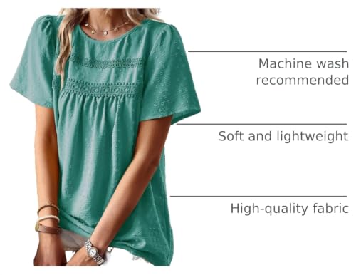 Image of Falechay Womens Summer Tops Crewneck Short Sleeve Shirts Casual Chiffon Blouses Flowy Lace Hem Boho Clothing Trendy 2026