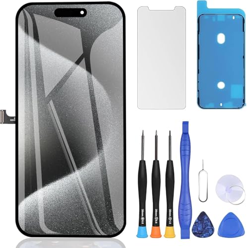 ZOETEC Display für iPhone 15 Pro Max Bildschirm Ersatz LCD Full HD Retina COF 3D Touchscreen Digitizer Montage mit Reparaturwerkzeugen wasserdichter Klebstoff gehärtetes Glas
