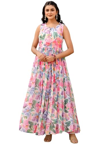 Robe évasée Navlik en georgette rose idéale pour vos mariages et soirées d'été