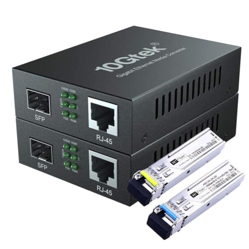 Image of A Pair of Gigabit Bidi Media Converter, Single Mode Single LC to RJ45, Fiber to Ethernet Converter, 10 /100 /1000Base-Tx to 1000Base-LX, 1310nm /1550nm, Up to 20km, UL Certified
