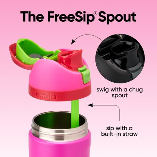Image of Owala Kids FreeSip Insulated Stainless Steel Water Bottle with Straw, BPA-Free Sports Water Bottle, Great for Travel, 16 oz, All the Berries
