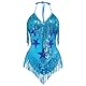 EFOGEP Damen Musik Festival Bodysuit: Sexy Halter V Ausschnitt Stern Pailletten Fransen Karneval Rave Outfit Tanz Trikot Party Nachtclub Halloween Kostüm Blue L