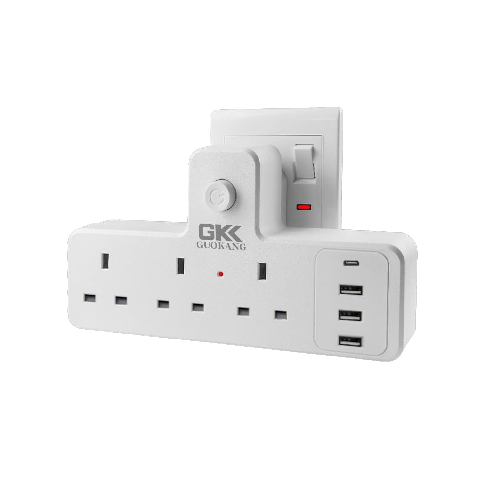 Multi Plug Adaptor 7in1 Power Strip Extension 3 Way Plug Wall Socket 4-USB