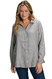  Ulla Popken Damen große Größen Übergrößen Plus Size Bluse, Leinen, offener Kragen, Langarm hellgrau-Melange 54+ 794882134-54+