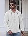 Mens Cotton Linen Button Down Hoodies Long Sleeve Casual Hoodies Hawaiian Beach Top Lightweight Fashion Shirts White