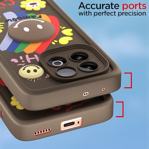 Image of Pikkme Back Cover for iQOO Neo 10 5G | Soft Silicone| Cute Rainbow Smile & 3D Cartoon Flower Design | Shockproof Raised Camera Protection Bumper Case (Brown)
