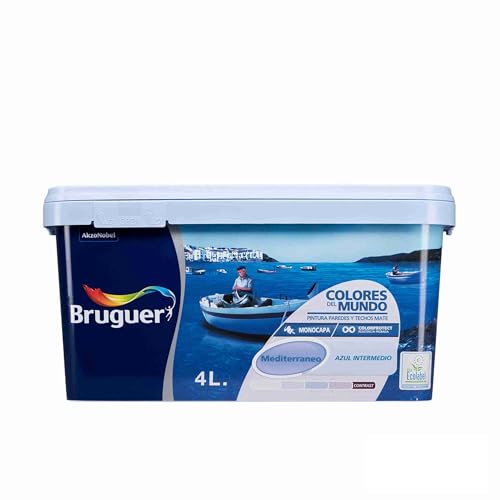Bruguer Colores del Mundo Pintura para paredes monocapa Mediterráneo Azul Intermedio 4 L