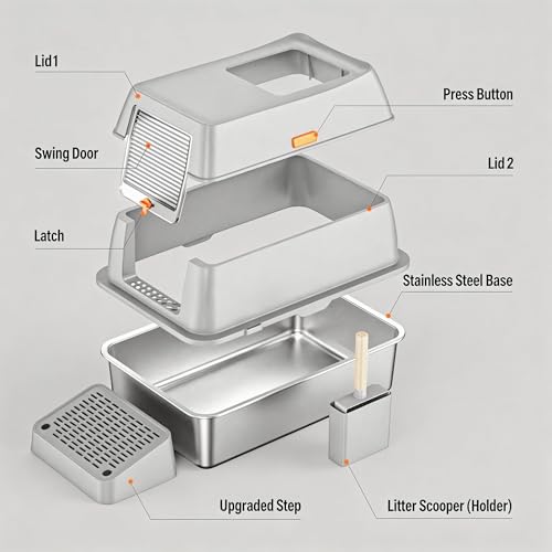 Caja de arena de acero inoxidable para gato extra grande miniatura 2