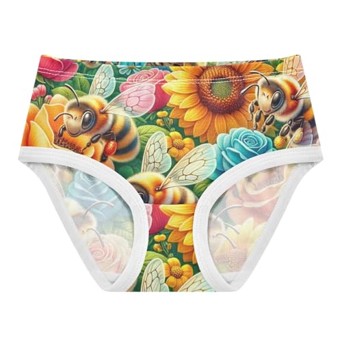 Cute Bees Colorful Flowers Girl Panties Cute Toddler Girls Underwear Cotton Fancy Underpants Briefs 2t