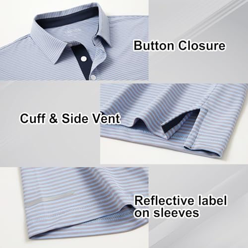 Image of Golf Shirts for Men - Dry Fit Moisture Wicking Short Sleeve Performance Sport Casual Striped Collared Mens Polo Shirt