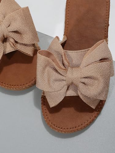Image of GORGLITTER Women's Gold Sandals Dressy Cute Summer 2026 Bow Square Toe Trendy Beach Boho Wedding Vacation Slides Shoes